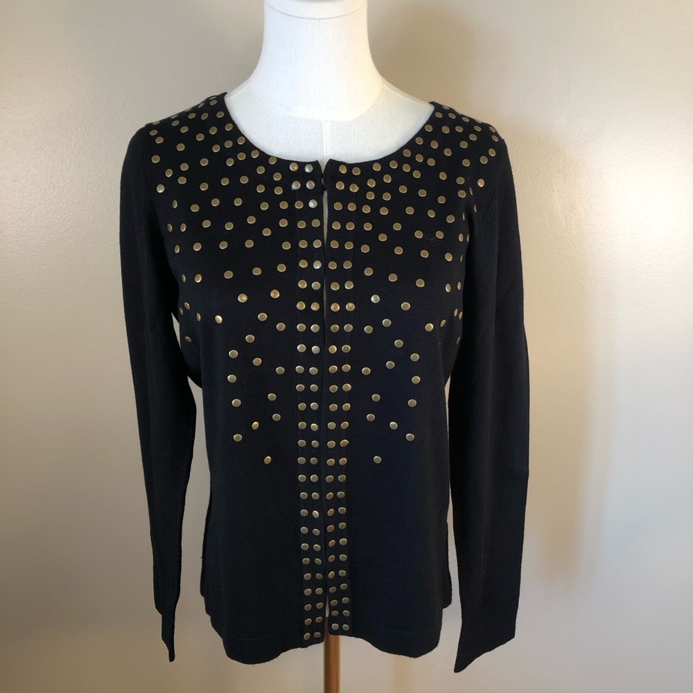 Prima Bella Elegant Black and Gold Studded Women's Fine Gage Sweater Size M